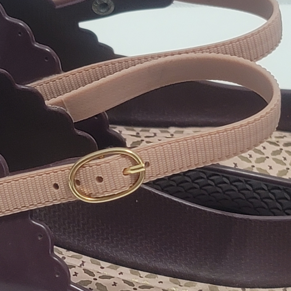 Zaxy Plum Colored Mary Jane Jelly Flats With Gold/light Pink Bows Sz7 - Picture 7 of 12
